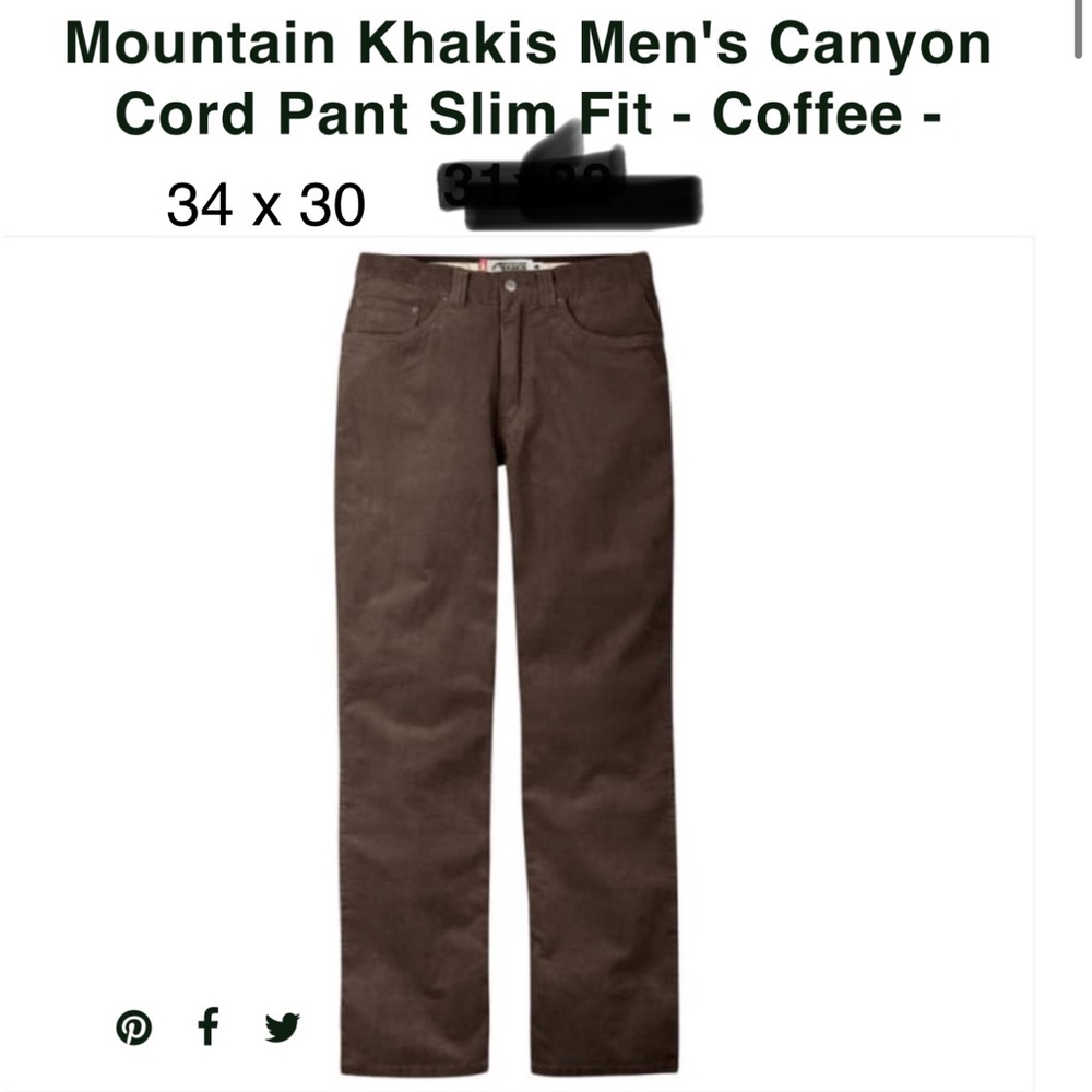COPY - Men’s size 34 x 30 mountain khaki coffee corduroy jeans